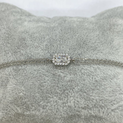 Tiny Baguette Bracelet Silver , 925K Sterling Silver CZ Baguette Bracelet for Women , Minimalist Dainty Baguette Jewelry,Christmas Gift