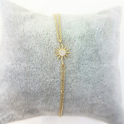 14K Real Gold Sun Shaped Decorated with Zirconia Stones Cute Dainty Delicate Charm, Initial and Trendy Bracelet The best way to say You are my sun shine for women jewelry girlfriend wife mom