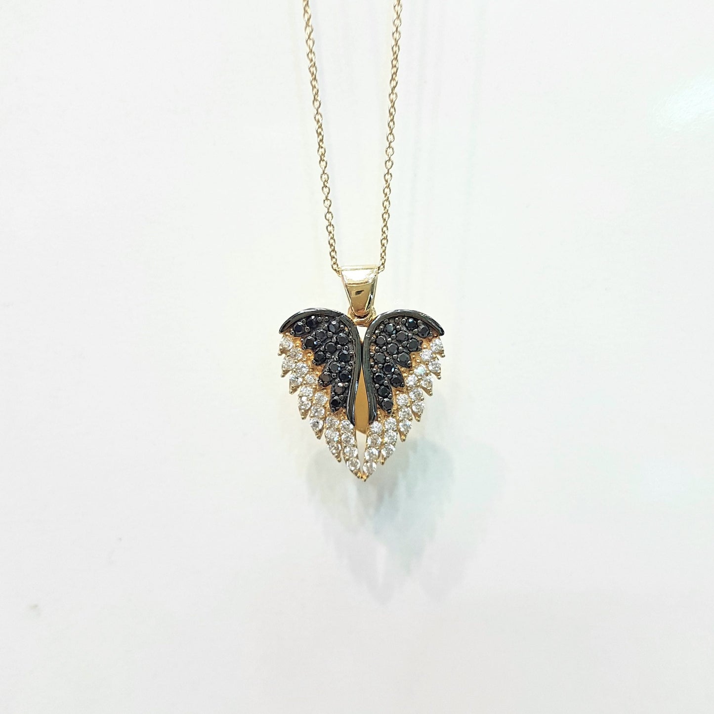 14K Real Solid Gold Elegant Double Angel Wings and Heart Shape Memorial Personalized Forever Remember Names Dates Charm Pendant Necklace Best Birthday Gift for Women