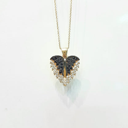 14K Real Solid Gold Elegant Double Angel Wings and Heart Shape Memorial Personalized Forever Remember Names Dates Charm Pendant Necklace Best Birthday Gift for Women