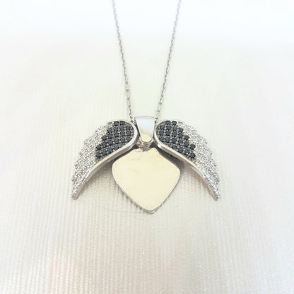 925 Sterling Silver Double Angel Wings Memorial Personalized Forever Remember Names Dates Charm Pendant Necklace Best Birthday Christmas Anniversary Graduation Gift for Women with Rose Plated Option