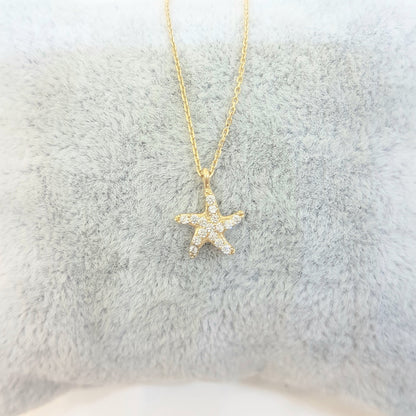 14K Gold Real Solid Starfish Sea Star Design Charm Dainty Delicate Trendy Tiny Pendant Necklace best birthday gift Women Jewelry girlfriend Beach Ocean Necklace