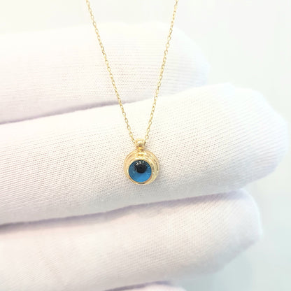 14K Real Solid Gold Lucky Evil Eye Cute Charm Dainty Delicate Turkish Faith Nazar Protection Pendant Necklace for Women