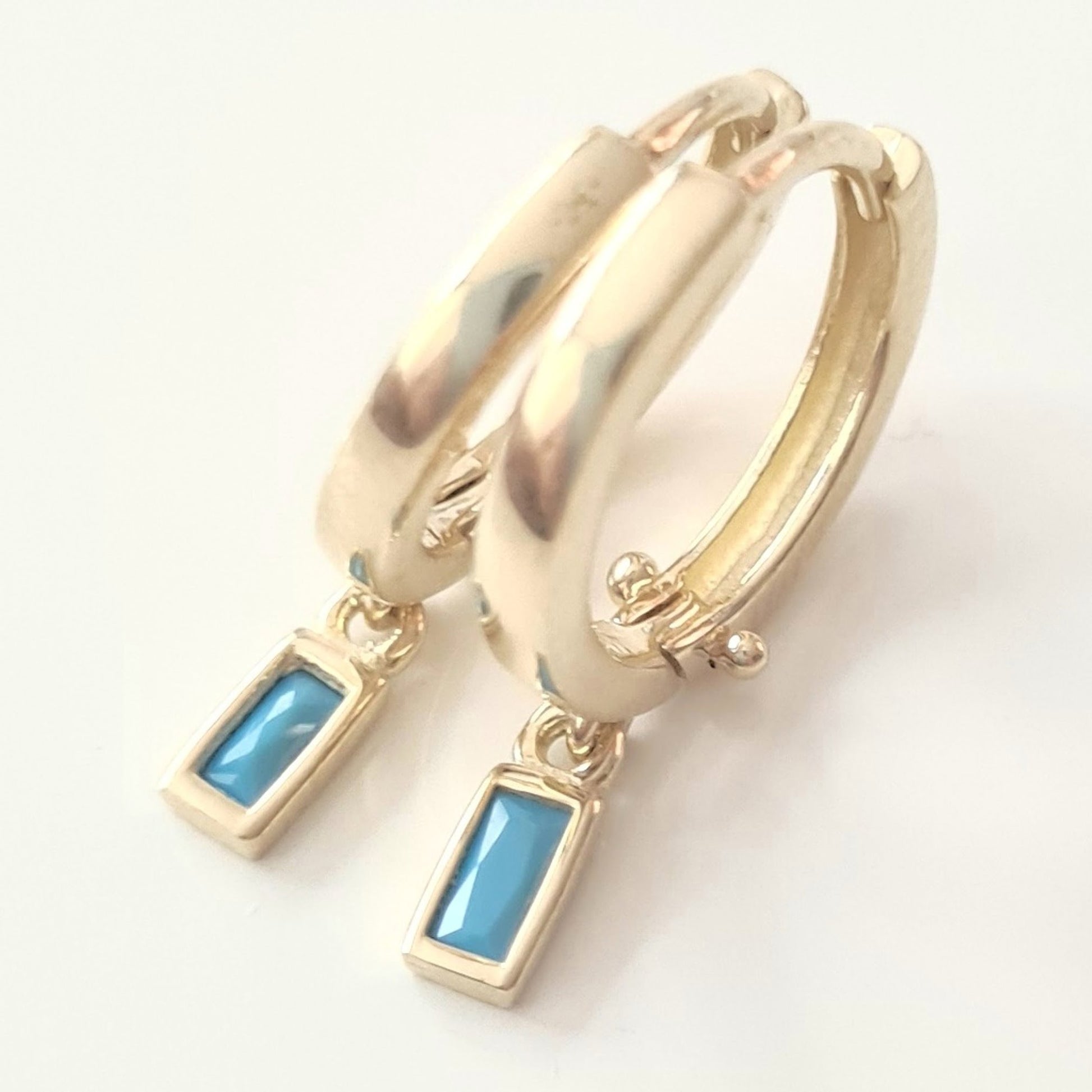 Turquoise Baguette Dangle Drop Earrings for Women 14K Gold December Birthstone Birthday Gift Jewelry