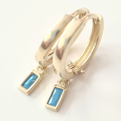 Turquoise Baguette Dangle Drop Earrings for Women 14K Gold December Birthstone Birthday Gift Jewelry