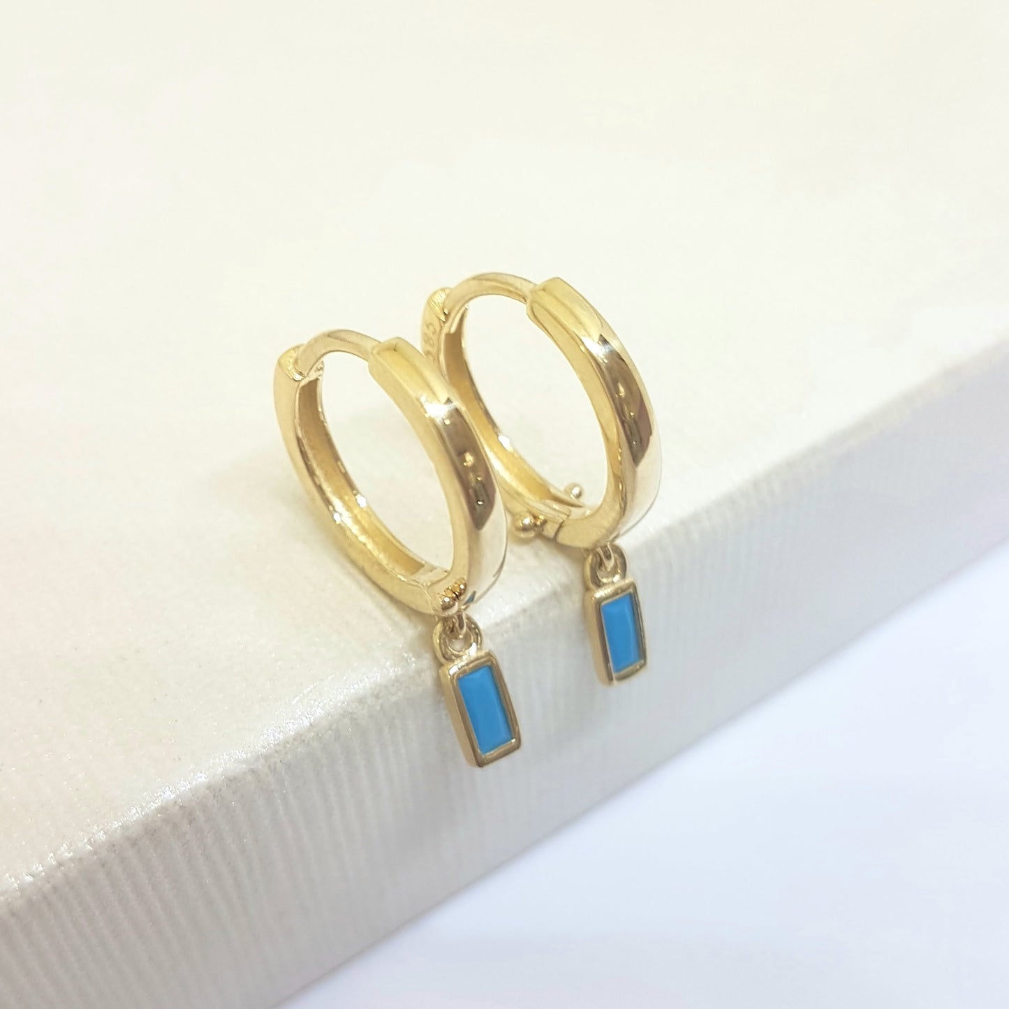 Turquoise Baguette Dangle Drop Earrings for Women 14K Gold December Birthstone Birthday Gift Jewelry