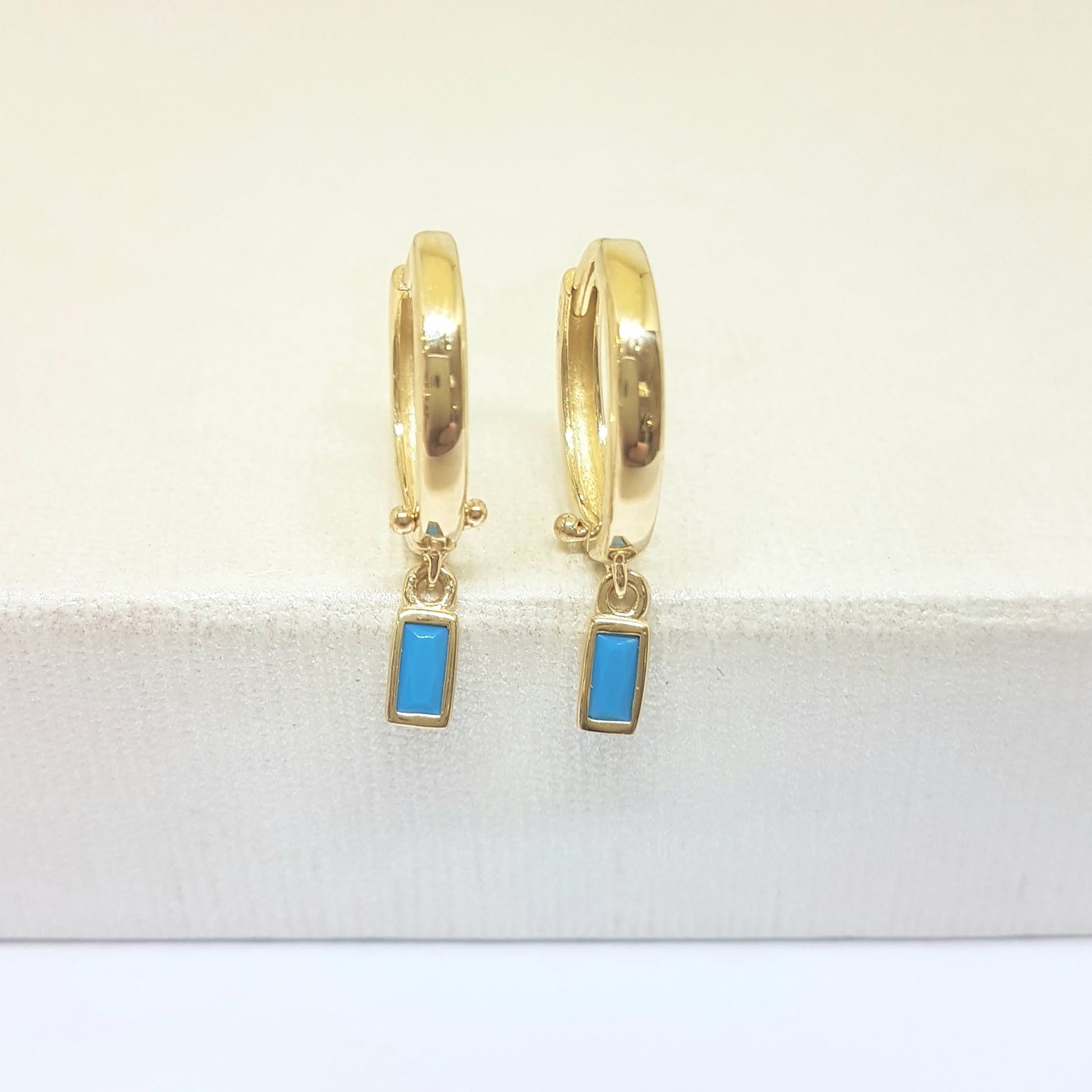 Turquoise Baguette Dangle Drop Earrings for Women 14K Gold December Birthstone Birthday Gift Jewelry