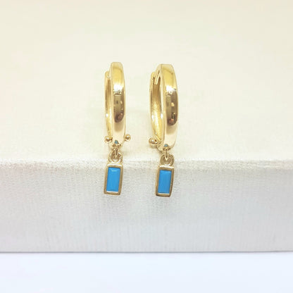 Turquoise Baguette Dangle Drop Earrings for Women 14K Gold December Birthstone Birthday Gift Jewelry