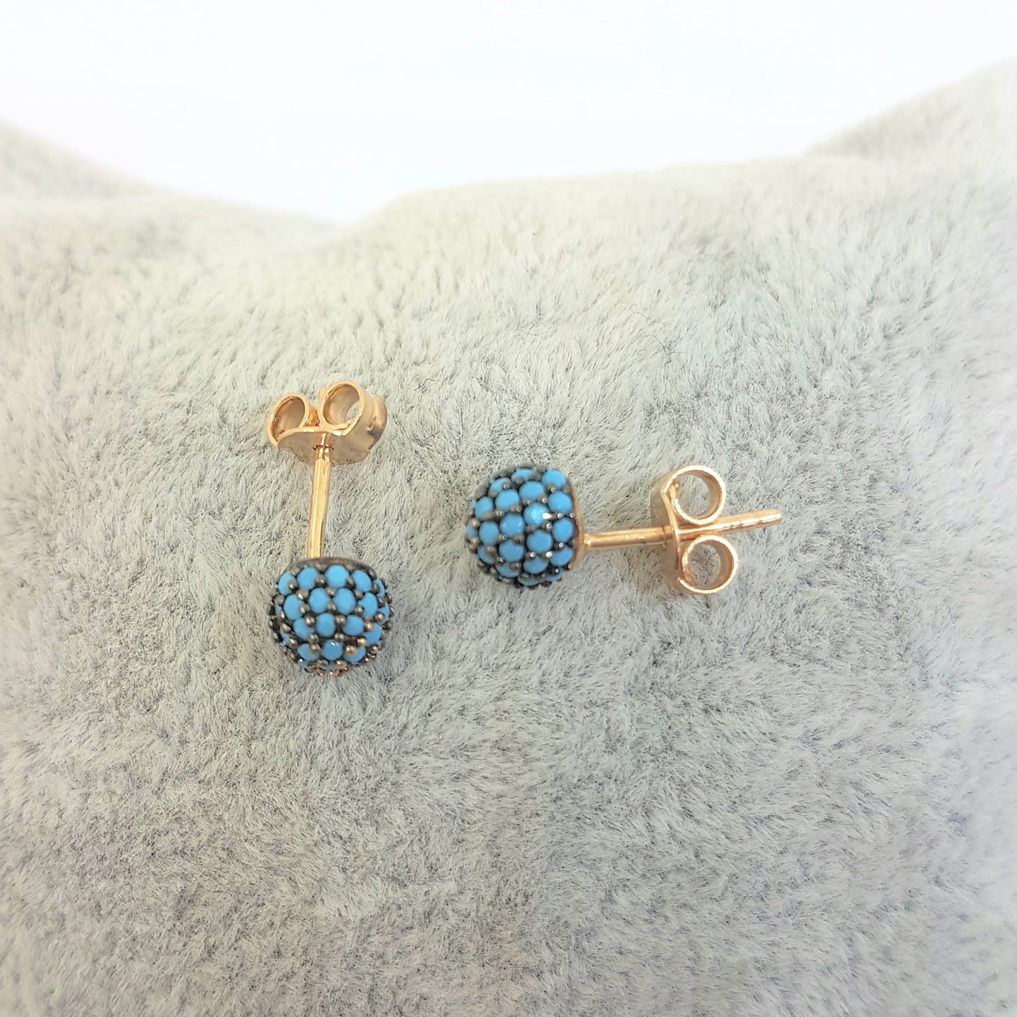 Turquoise Stud Earrings 6mm 14K Gold jewelry for Women Round Ball Design, Best Birthday Gift