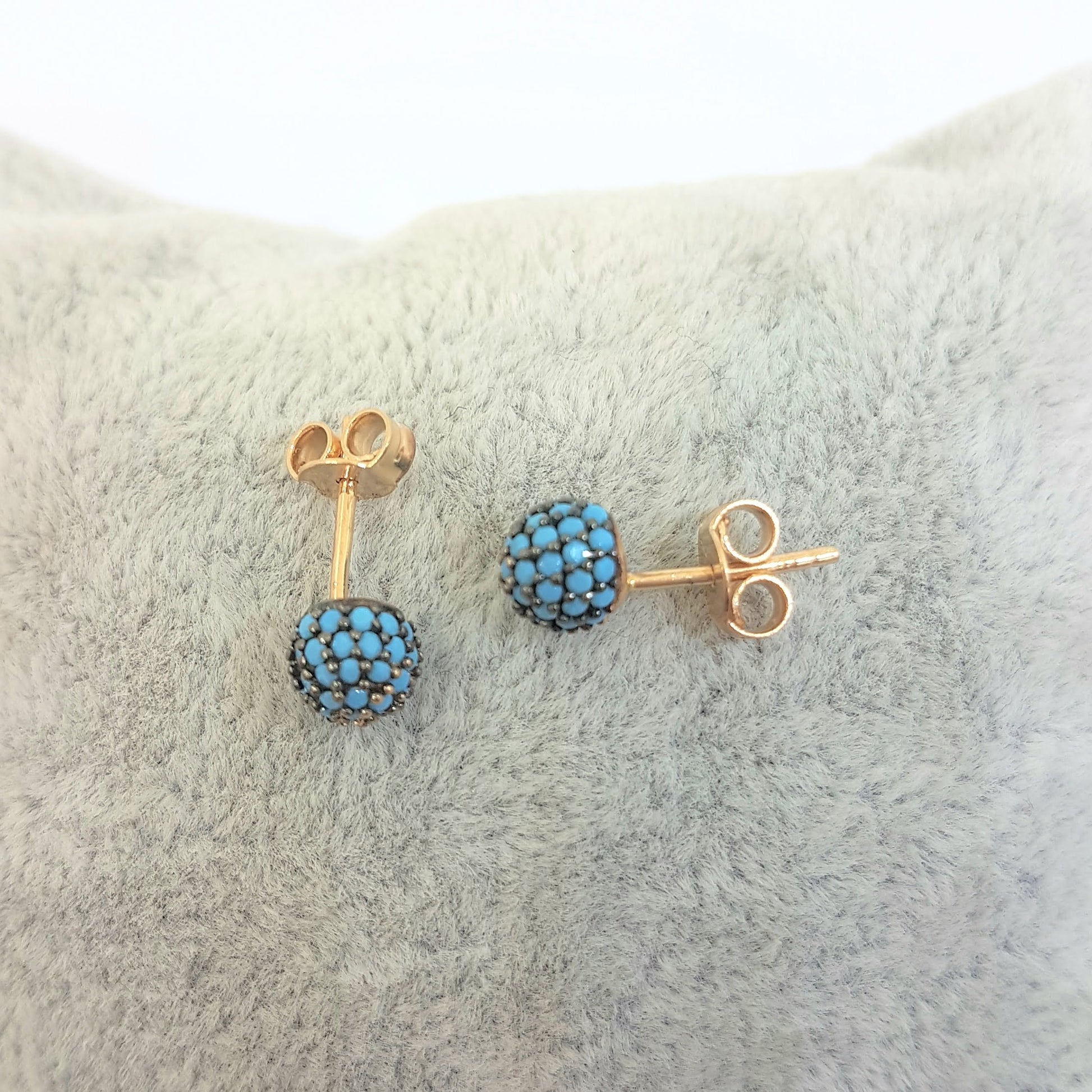 Turquoise Stud Earrings 6mm 14K Gold jewelry for Women Round Ball Design, Best Birthday Gift