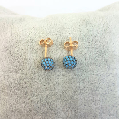 Turquoise Stud Earrings 6mm 14K Gold jewelry for Women Round Ball Design, Best Birthday Gift