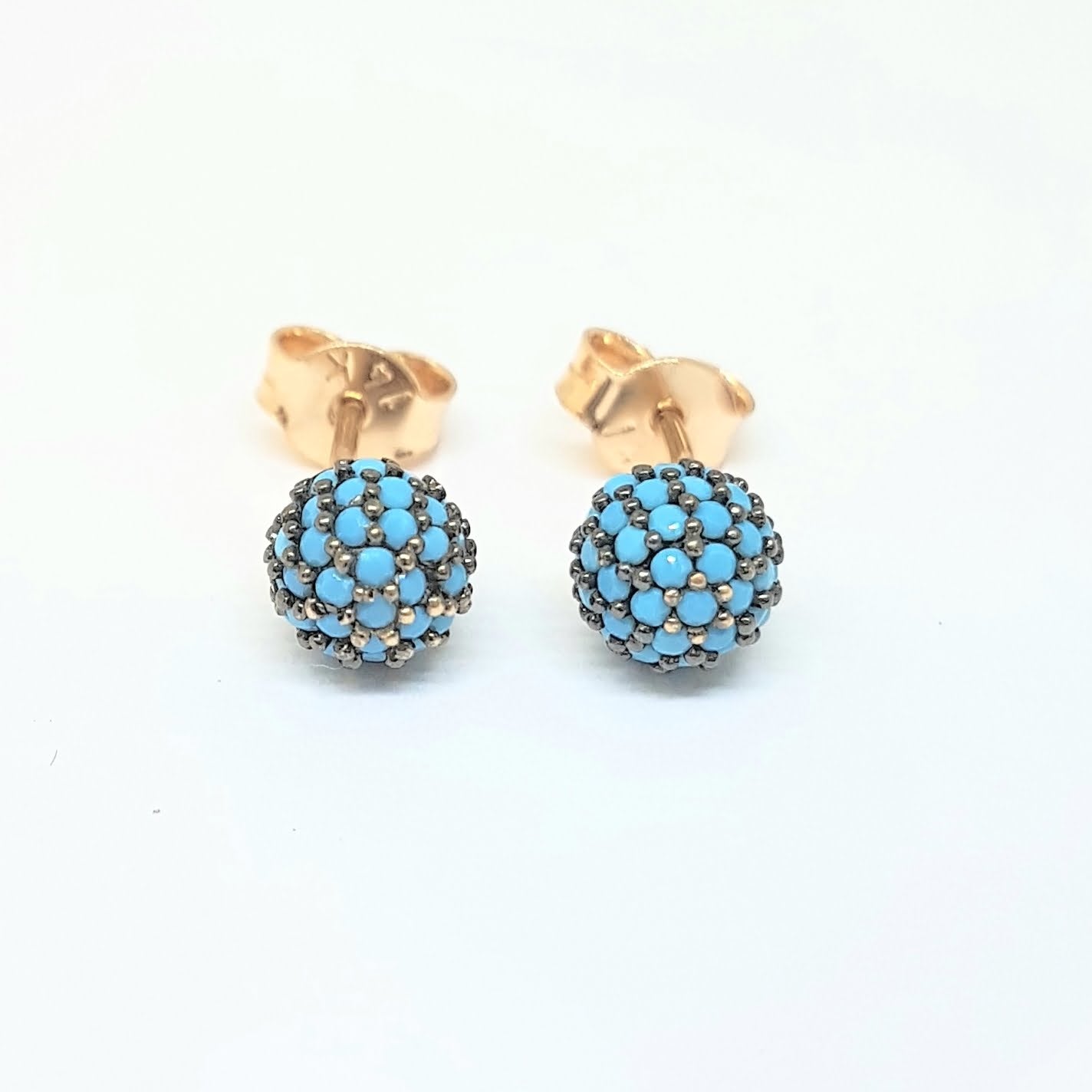 Turquoise Stud Earrings 6mm 14K Gold jewelry for Women Round Ball Design, Best Birthday Gift