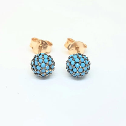 Turquoise Stud Earrings 6mm 14K Gold jewelry for Women Round Ball Design, Best Birthday Gift
