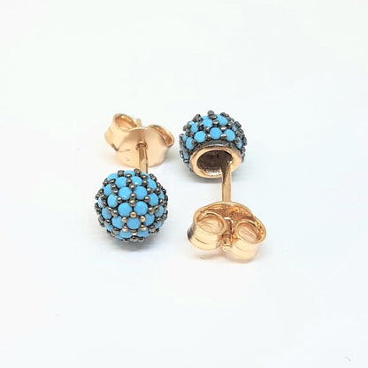 Turquoise Stud Earrings 6mm 14K Gold jewelry for Women Round Ball Design, Best Birthday Gift