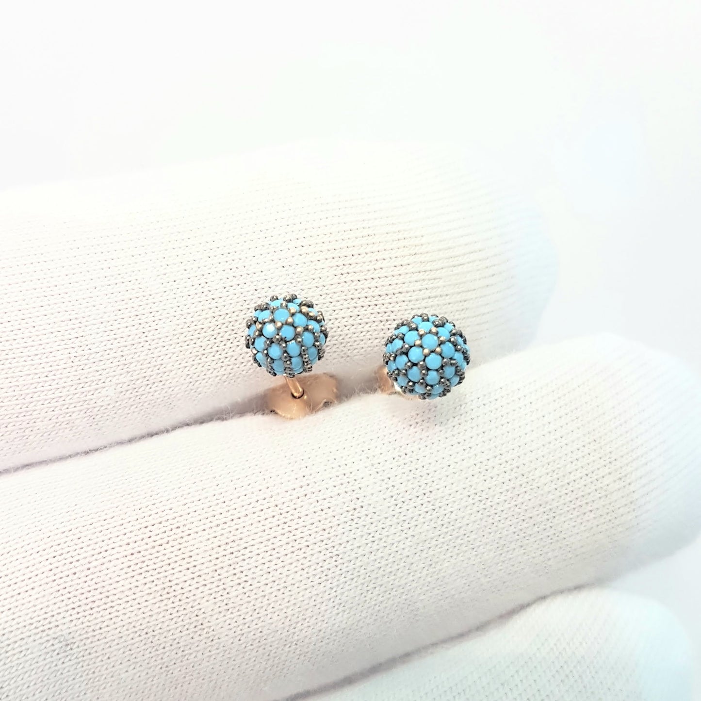 Turquoise Stud Earrings 6mm 14K Gold jewelry for Women Round Ball Design, Best Birthday Gift