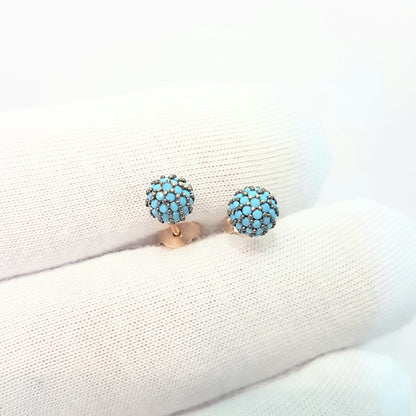 Turquoise Stud Earrings 6mm 14K Gold jewelry for Women Round Ball Design, Best Birthday Gift