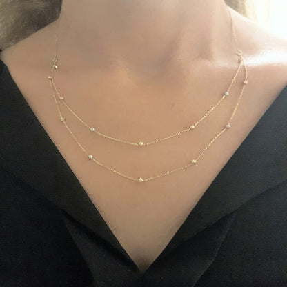 Two Rows Chain Beaded Italian Balls Charm Dainty Delicate Necklace for Women 14K Real Solid Gold double bracelet