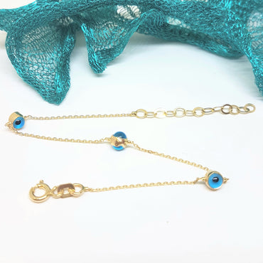 Two Sided Evil Eye Bracelet for Kids Teen Girls 14K Gold Real Solid Lucky Luck Nazar Protection Birthday Gift .jpg