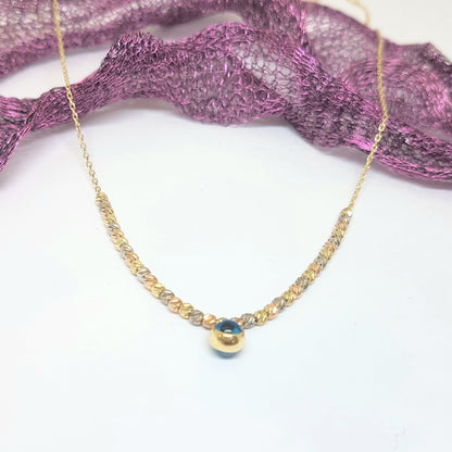 Two Sided Evil Eye with Italian Balls Pendant Necklace for Women 14K Real Solid Gold