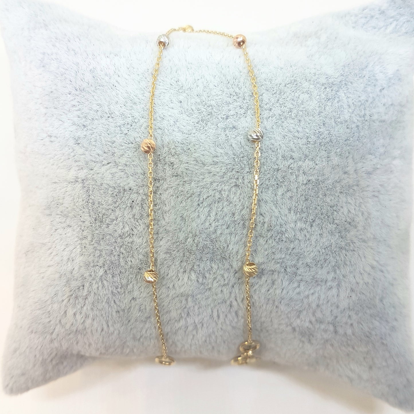 14K Real Solid Gold Chain Beaded Ball Bracelet for Women