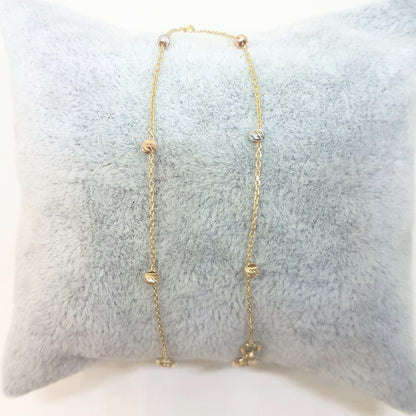 14K Real Solid Gold Chain Beaded Ball Bracelet for Women