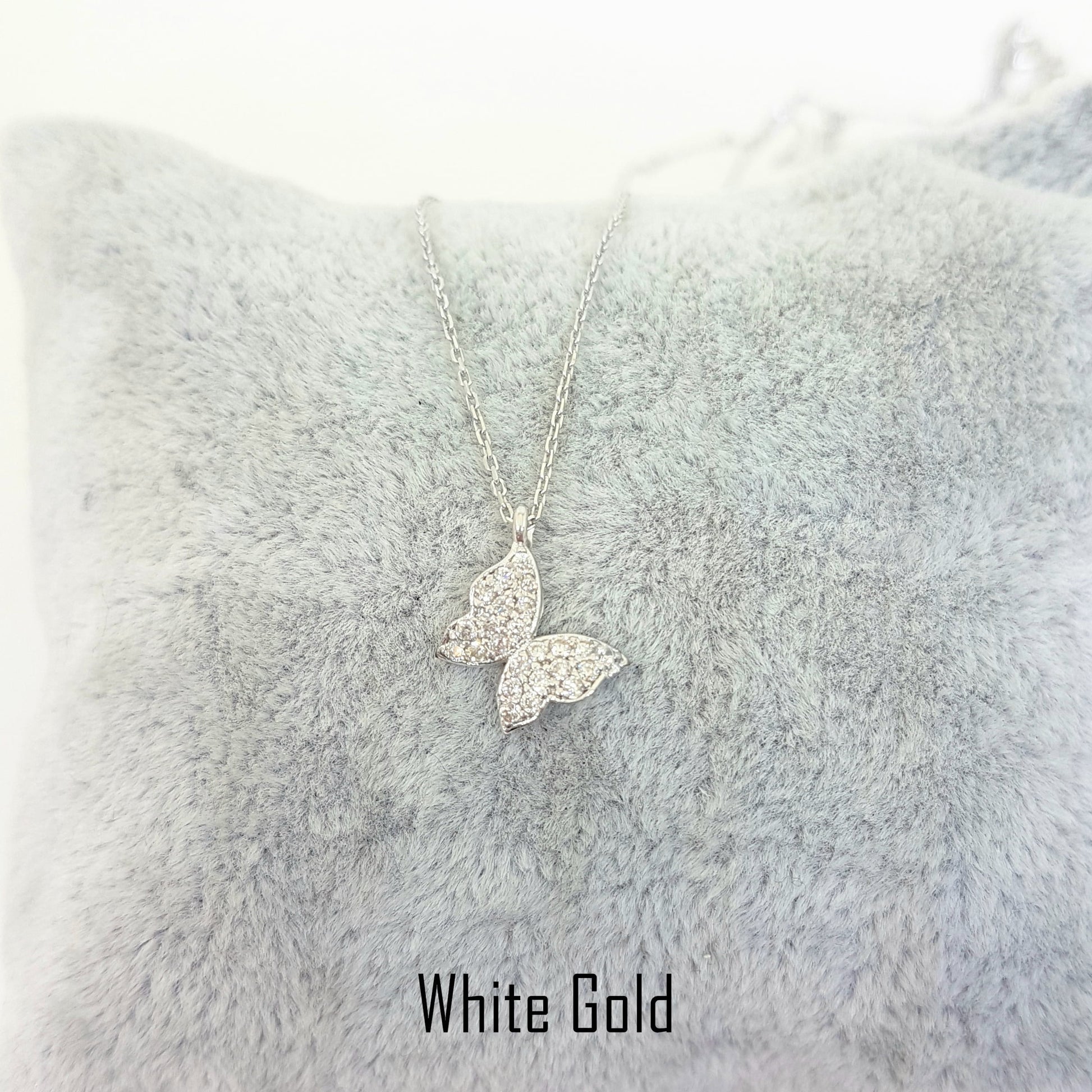 14K Real Solid Gold Butterfly Shape Design with White Zirconia Stones Cute Tiny Charm Dainty Delicate Trendy Necklace best birthday gift for women jewelry yourself