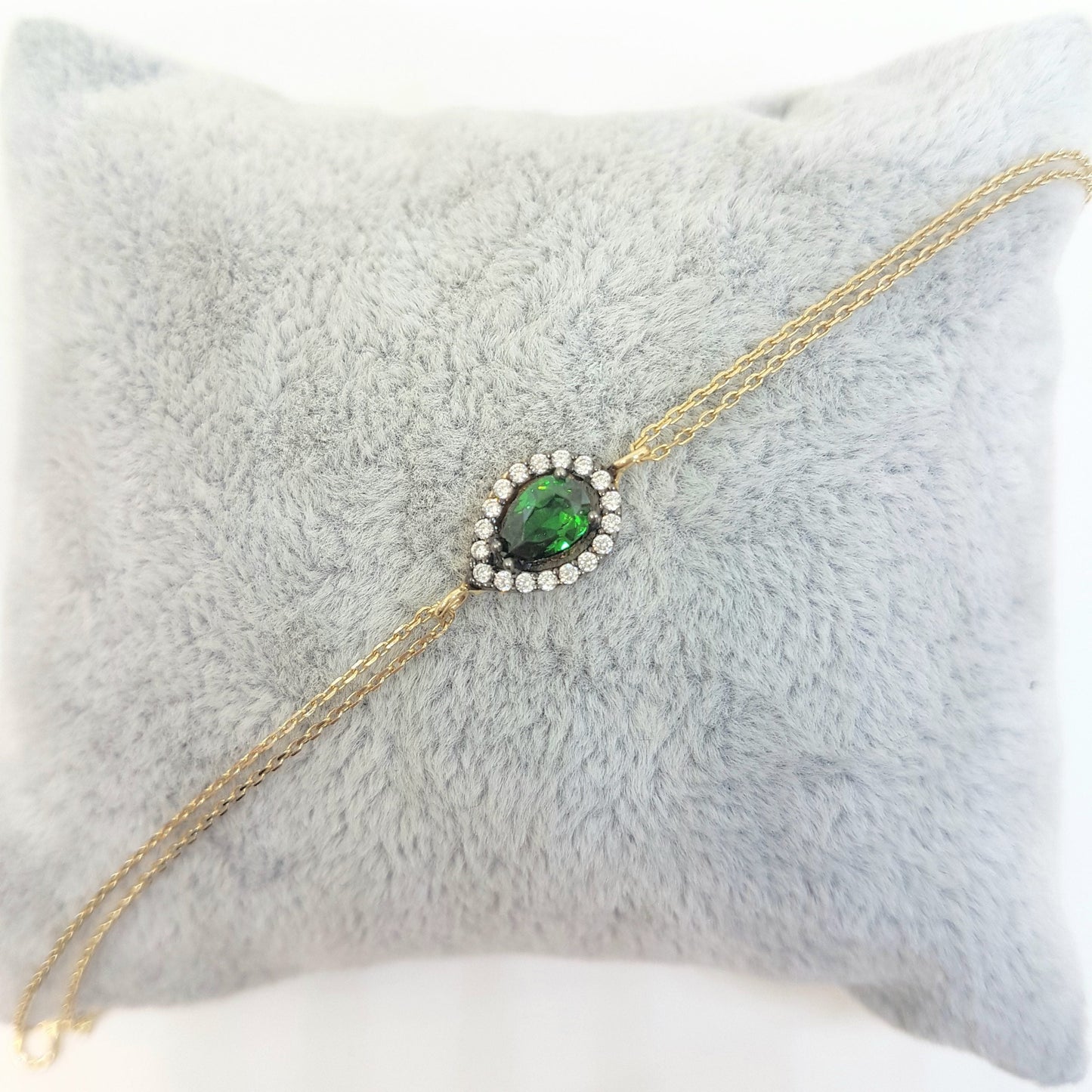 14K Real Solid Gold Tear Drop Design with GREEN and White Zirconia Stones Halo Elegant Dainty Delicate Charm Cute Trendy Bracelet best birthday gift for women Jewelry Mother Girl Grandma