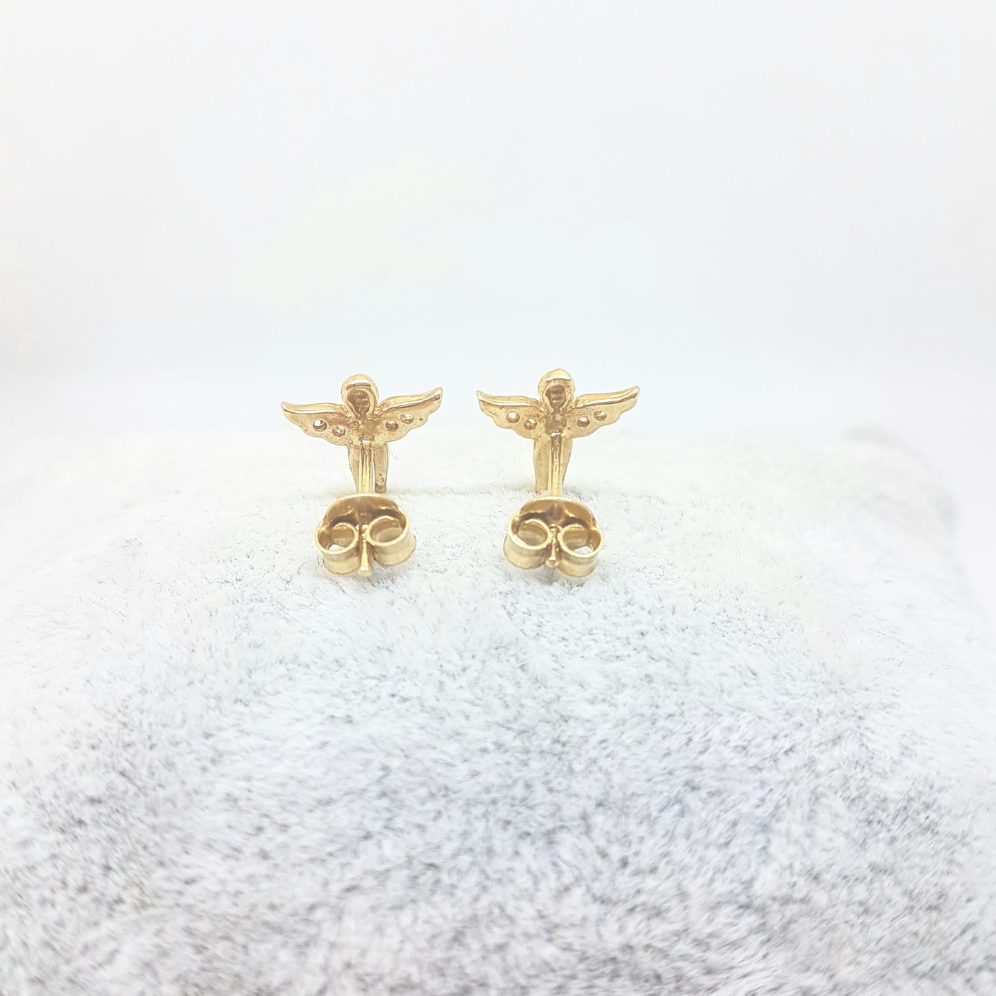 Angel Stud Earrings for Women and Girls 14K Real Solid Yellow Gold Decorated with White Zirconia Stones