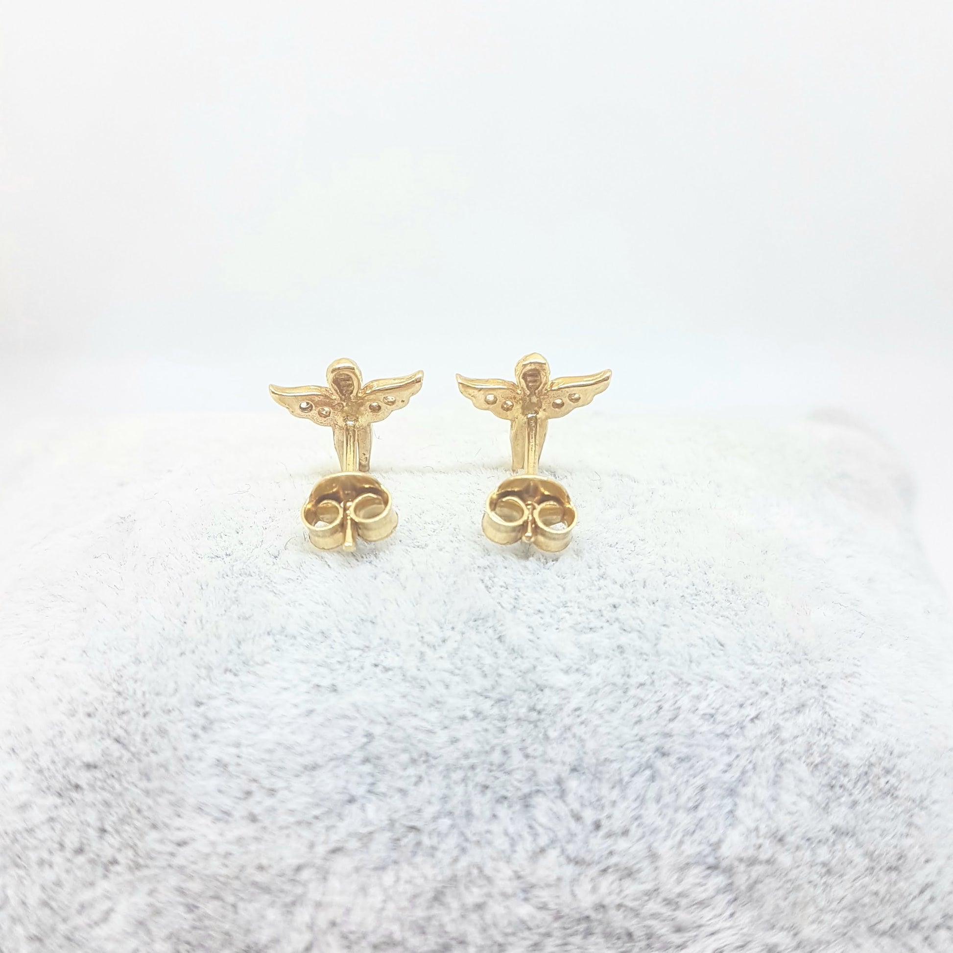 Angel Stud Earrings for Women and Girls 14K Real Solid Yellow Gold Decorated with White Zirconia Stones