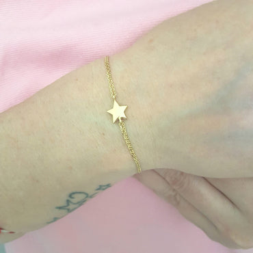 14K Real Solid Gold Star Design Bracelet Charm Cute Dainty Delicate Trendy Tiny Best Birthday Gift for Women Jewelry Mother