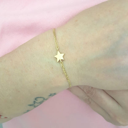 14K Real Solid Gold Star Design Bracelet Charm Cute Dainty Delicate Trendy Tiny Best Birthday Gift for Women Jewelry Mother