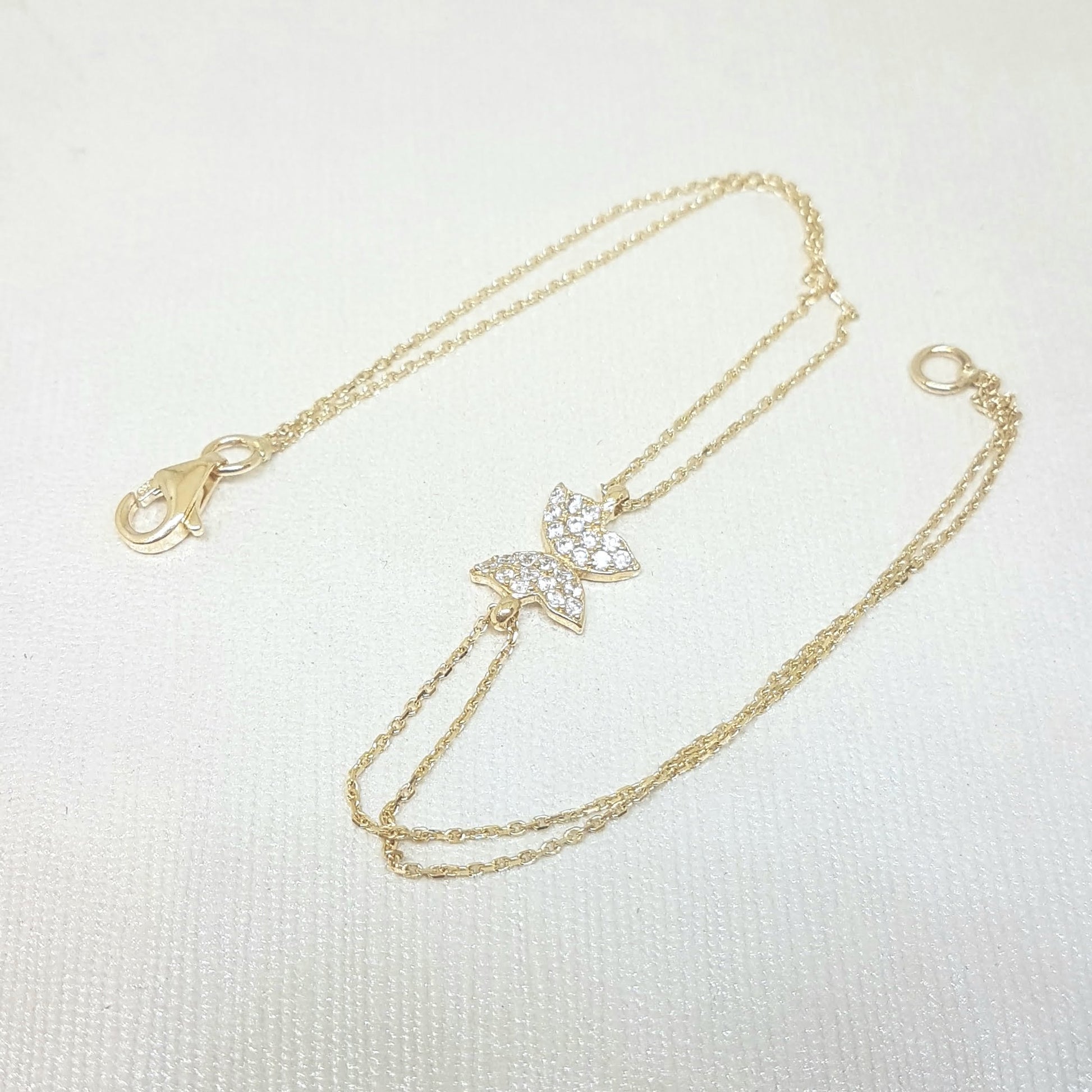 14K Real Solid Gold Butterfly Shape Design with White Zirconia Stones Tiny, Dainty,Delicate and Trendy Bracelet best gift for women,yourself, birthday