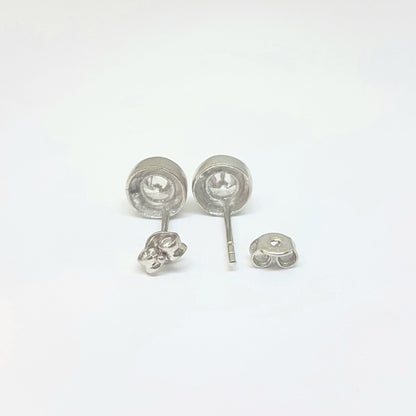 Round Bezel Stud Earrings with Zirconia Stone 14K White Solid Gold Charm Dainty Jewelry for Women