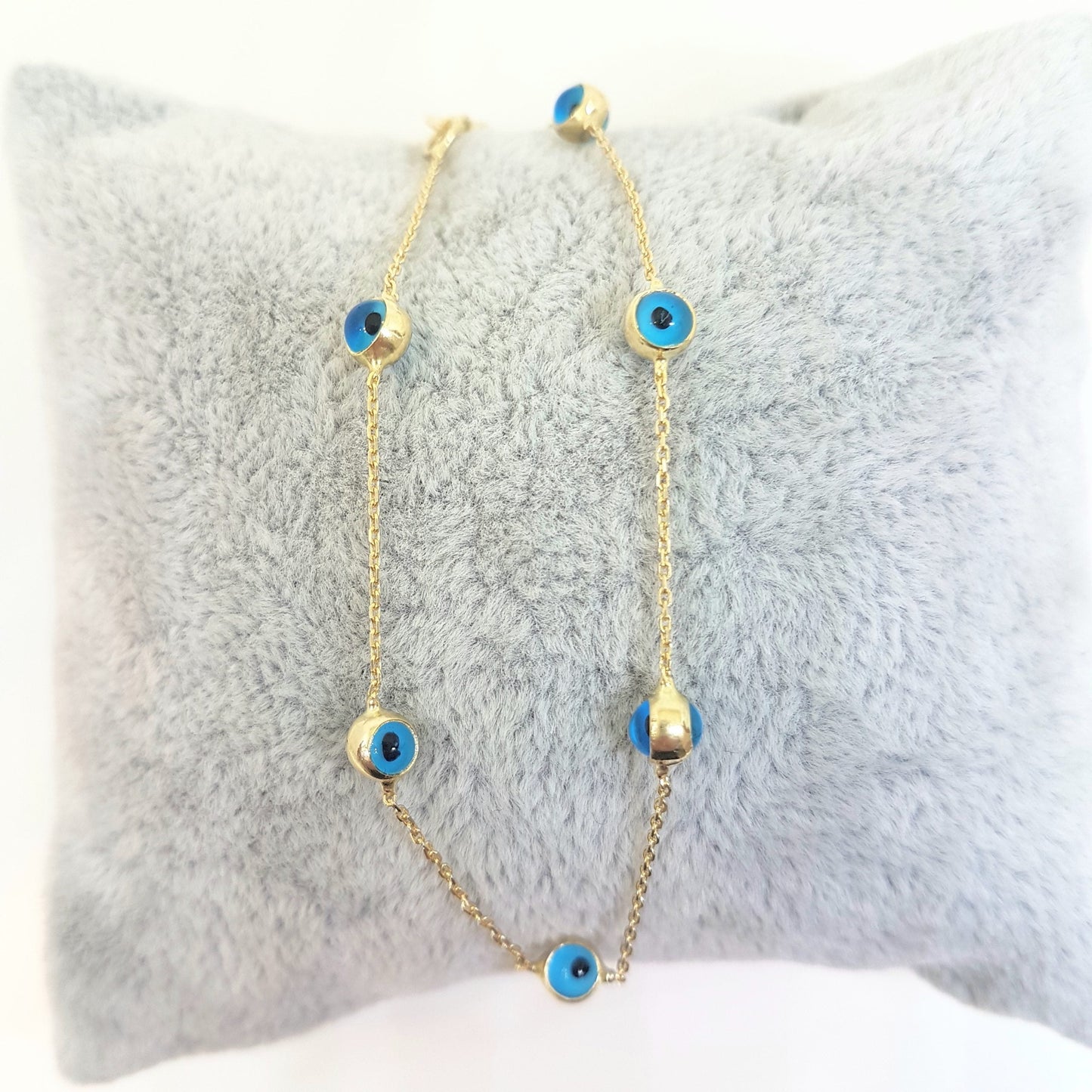 14K Real Solid Gold Two Sided Evil Eye Design Cute Tiny Dainty Delicate Elegant Trendy Bracelet best birthday gift for Women Jewelry yourself mom girls