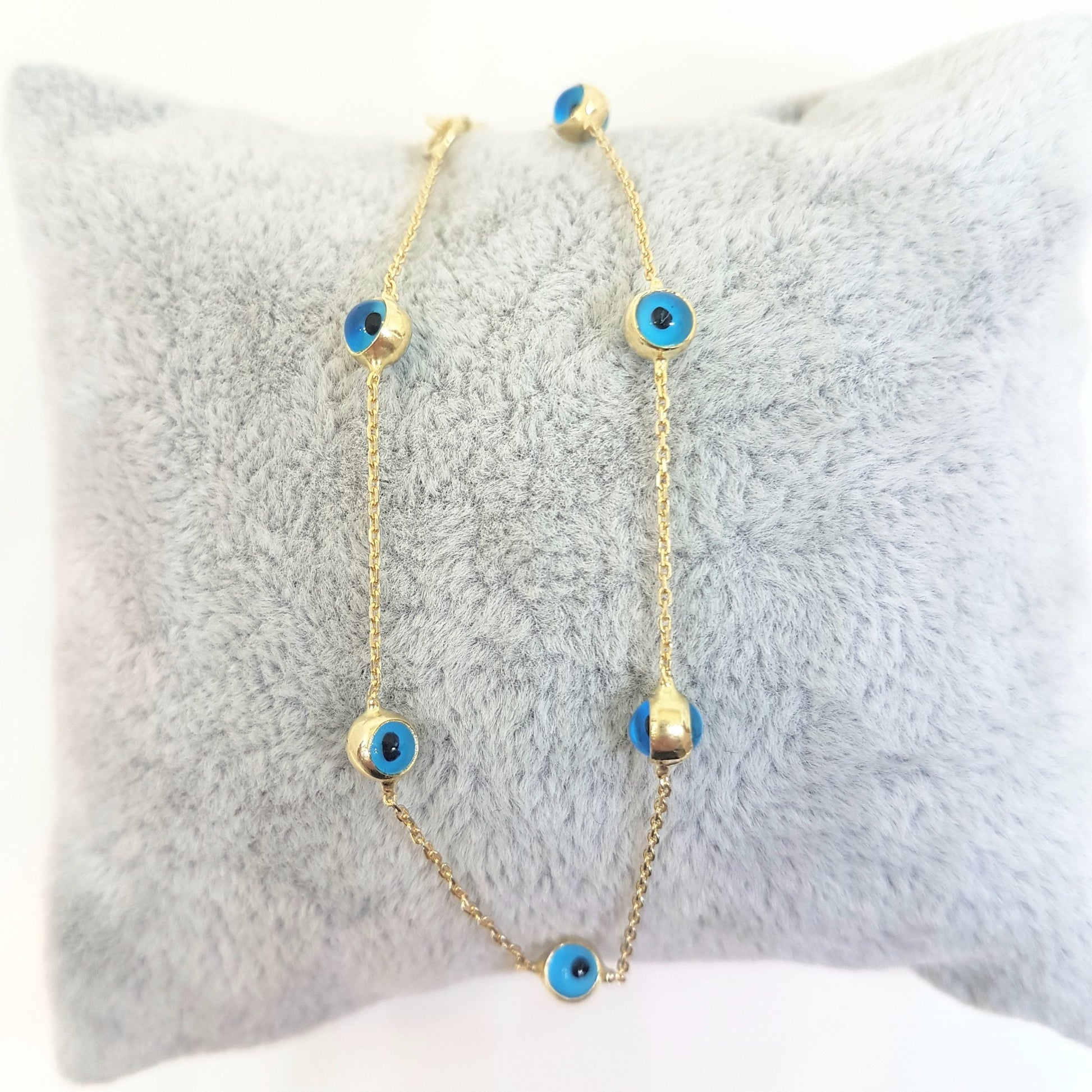 14K Real Solid Gold Two Sided Evil Eye Design Cute Tiny Dainty Delicate Elegant Trendy Bracelet best birthday gift for Women Jewelry yourself mom girls