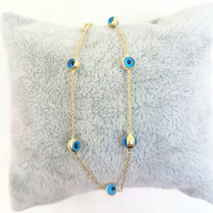 14K Real Solid Gold Two Sided Evil Eye Design Cute Tiny Dainty Delicate Elegant Trendy Bracelet best birthday gift for Women Jewelry yourself mom girls