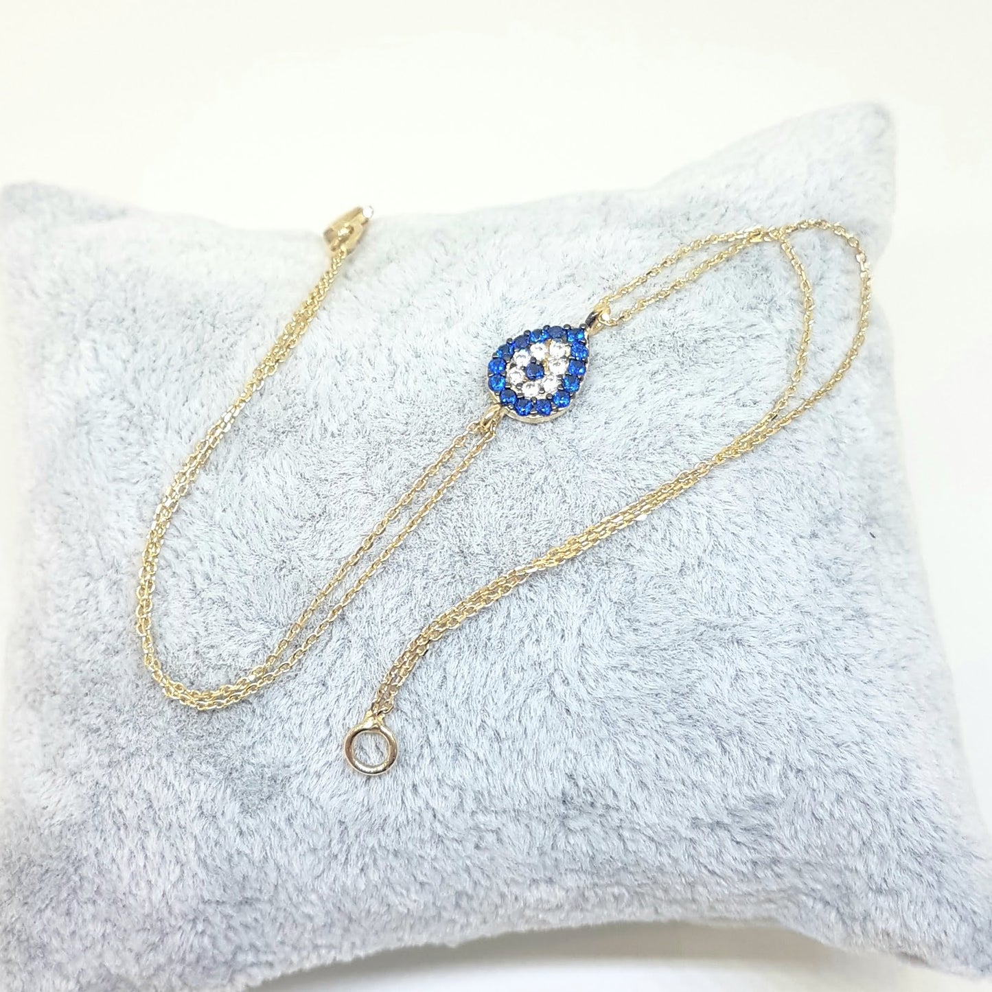 Evil Eye 14K Solid Gold Eye Drop Design with Navy Blue and White Zirconia Stones Tiny, Dainty,Delicate and Trendy Bracelet best gift for women