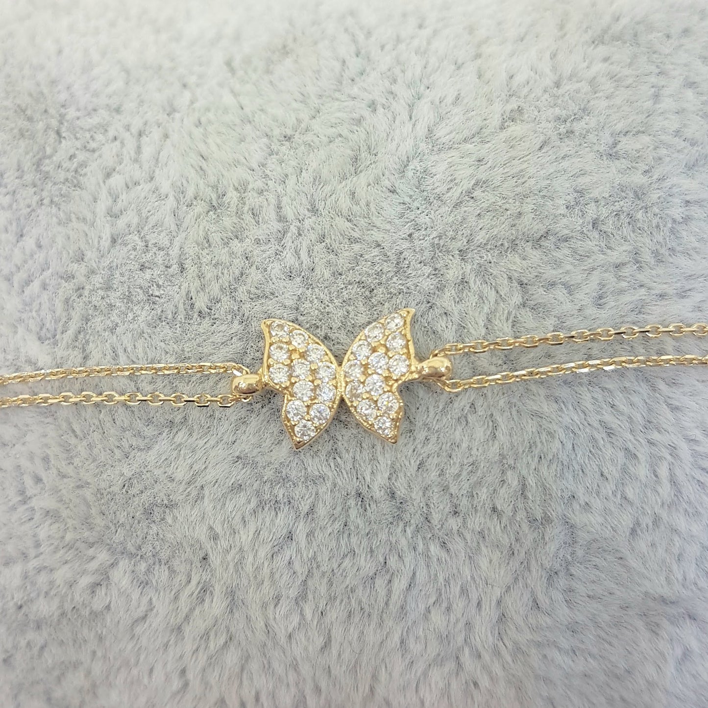 14K Real Solid Gold Butterfly Shape Design with White Zirconia Stones Tiny, Dainty,Delicate and Trendy Bracelet best gift for women,yourself, birthday