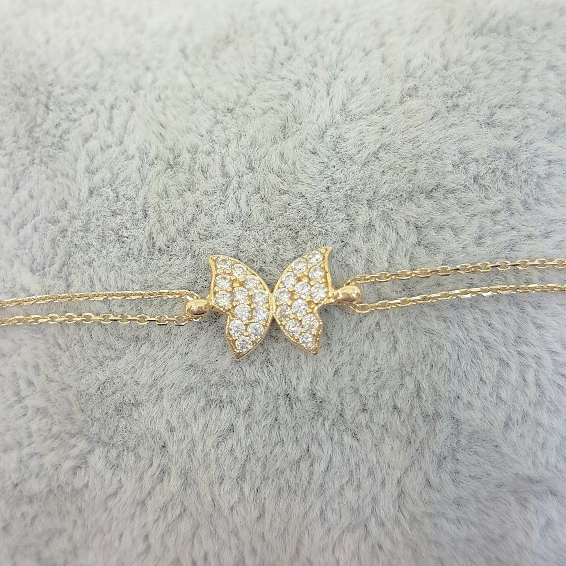 14K Real Solid Gold Butterfly Shape Design with White Zirconia Stones Tiny, Dainty,Delicate and Trendy Bracelet best gift for women,yourself, birthday