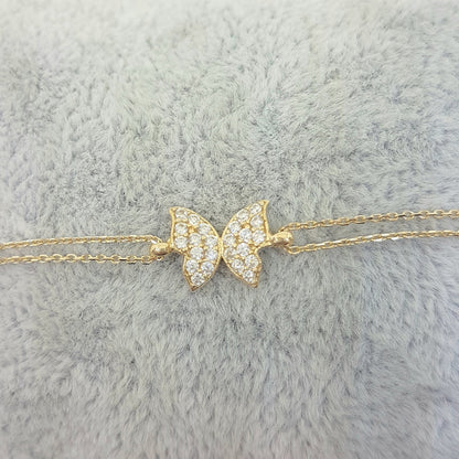 14K Real Solid Gold Butterfly Shape Design with White Zirconia Stones Tiny, Dainty,Delicate and Trendy Bracelet best gift for women,yourself, birthday