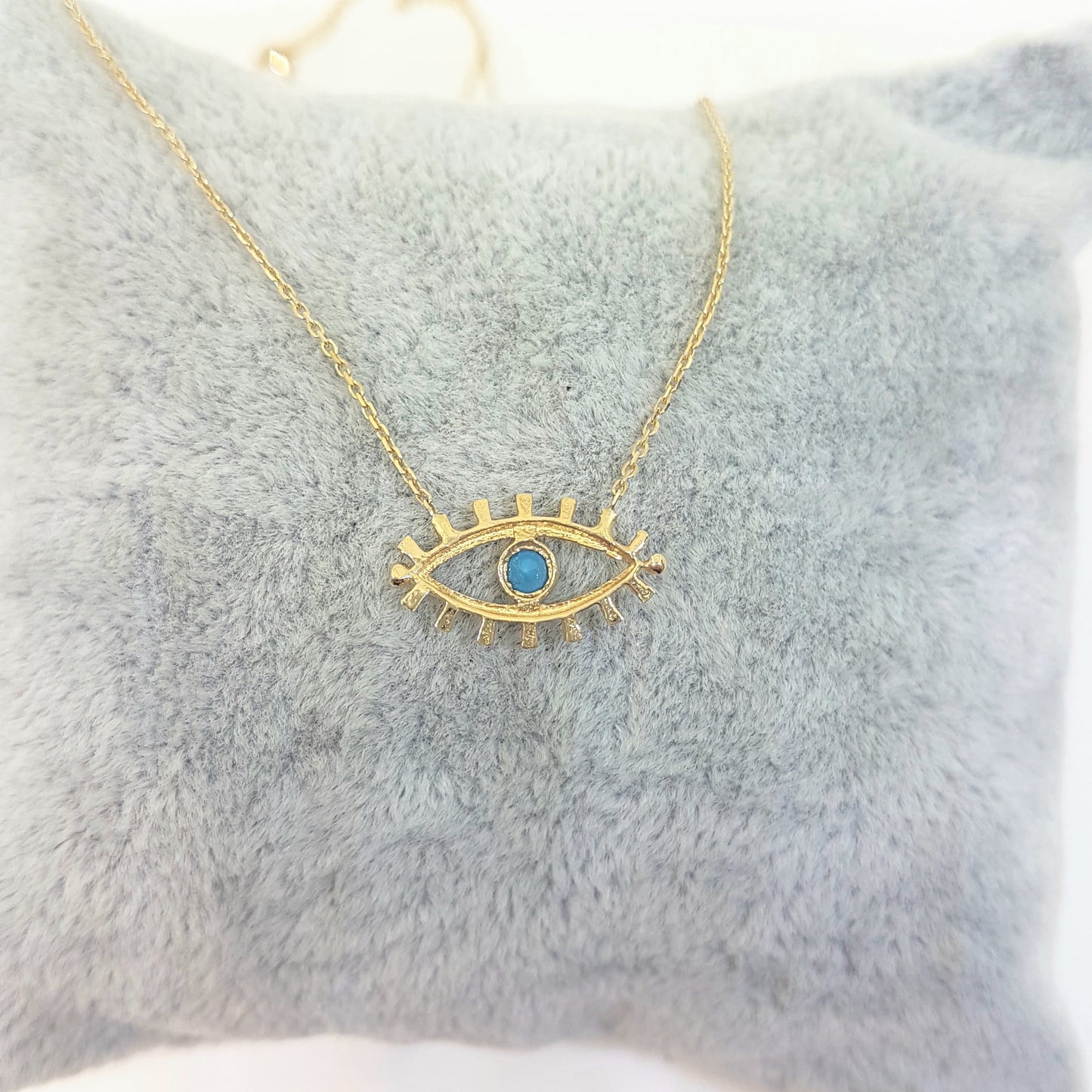 14K Real Solid Yellow Gold Turquoise Evil Eye Pendant Necklace Charm Elegant Dainty Birthday Valentine Christmas Gifts For Women Handmade Jewelry