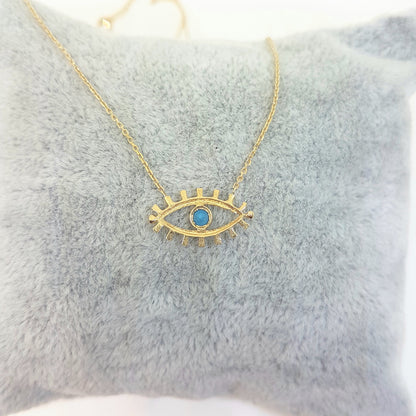 14K Real Solid Yellow Gold Turquoise Evil Eye Pendant Necklace Charm Elegant Dainty Birthday Valentine Christmas Gifts For Women Handmade Jewelry