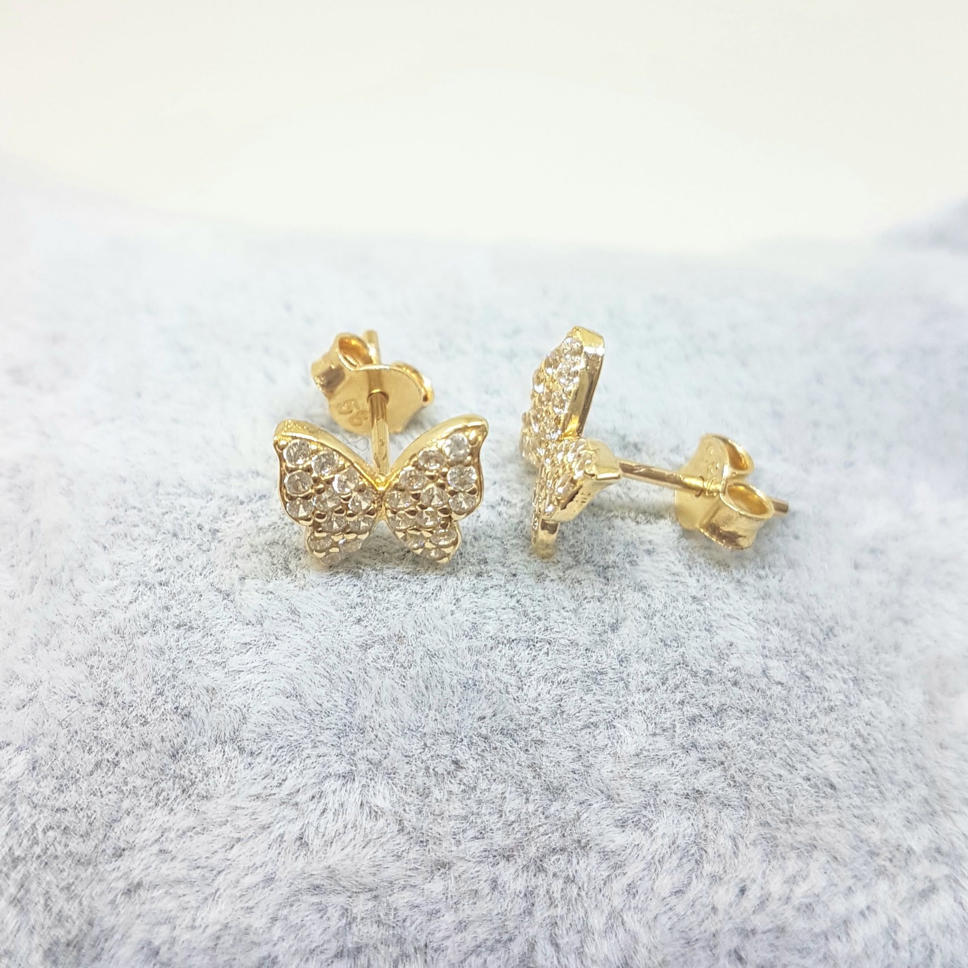 Butterfly Stud Earrings for Women 14K Real Solid Gold Cubic Zirconia Stones Best Birthday Gift