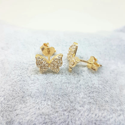 Butterfly Stud Earrings for Women 14K Real Solid Gold Cubic Zirconia Stones Best Birthday Gift