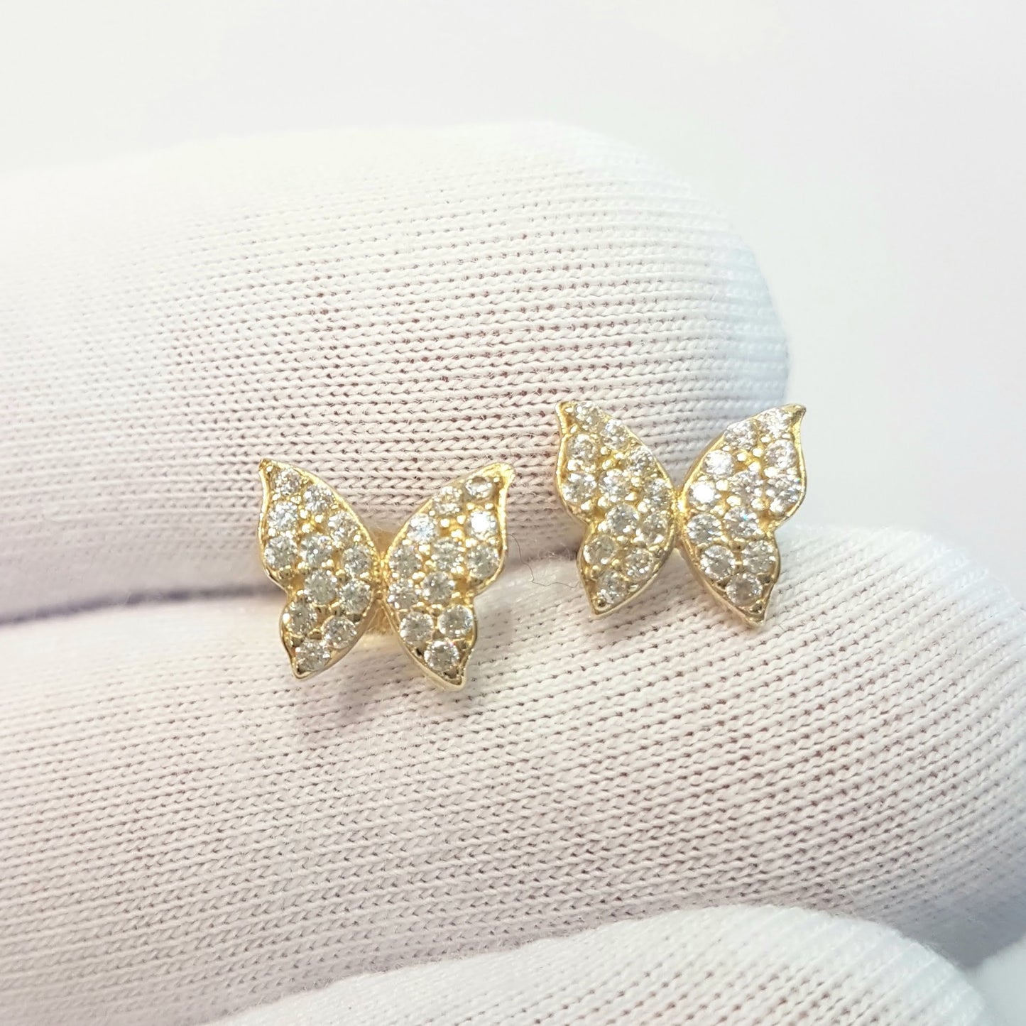 Butterfly Stud Earrings for Women 14K Real Solid Gold Cubic Zirconia Stones Best Birthday Gift