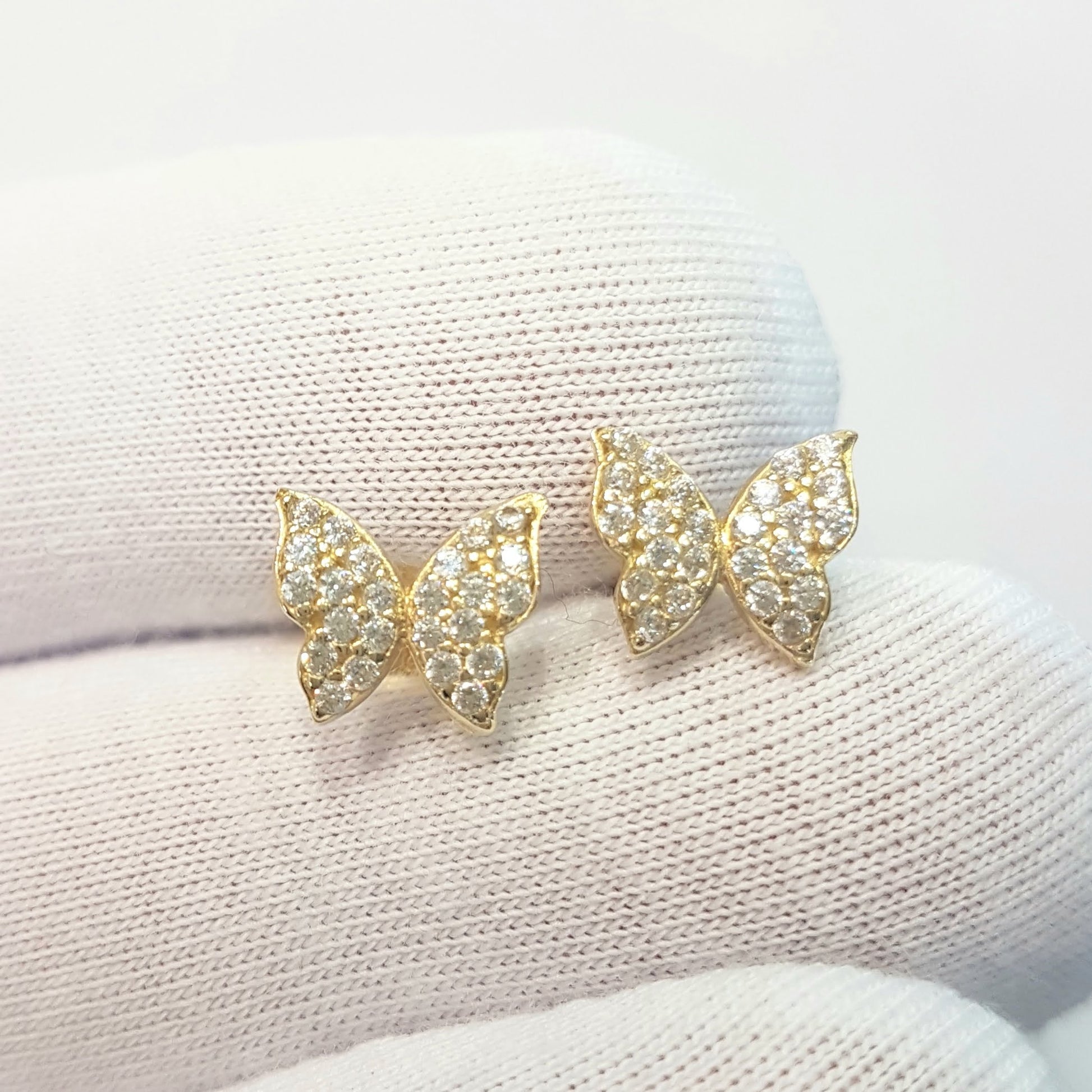 Butterfly Stud Earrings for Women 14K Real Solid Gold Cubic Zirconia Stones Best Birthday Gift
