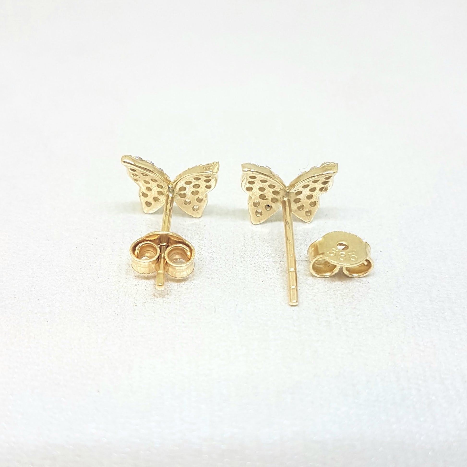 Butterfly Stud Earrings for Women 14K Real Solid Gold Cubic Zirconia Stones Best Birthday Gift