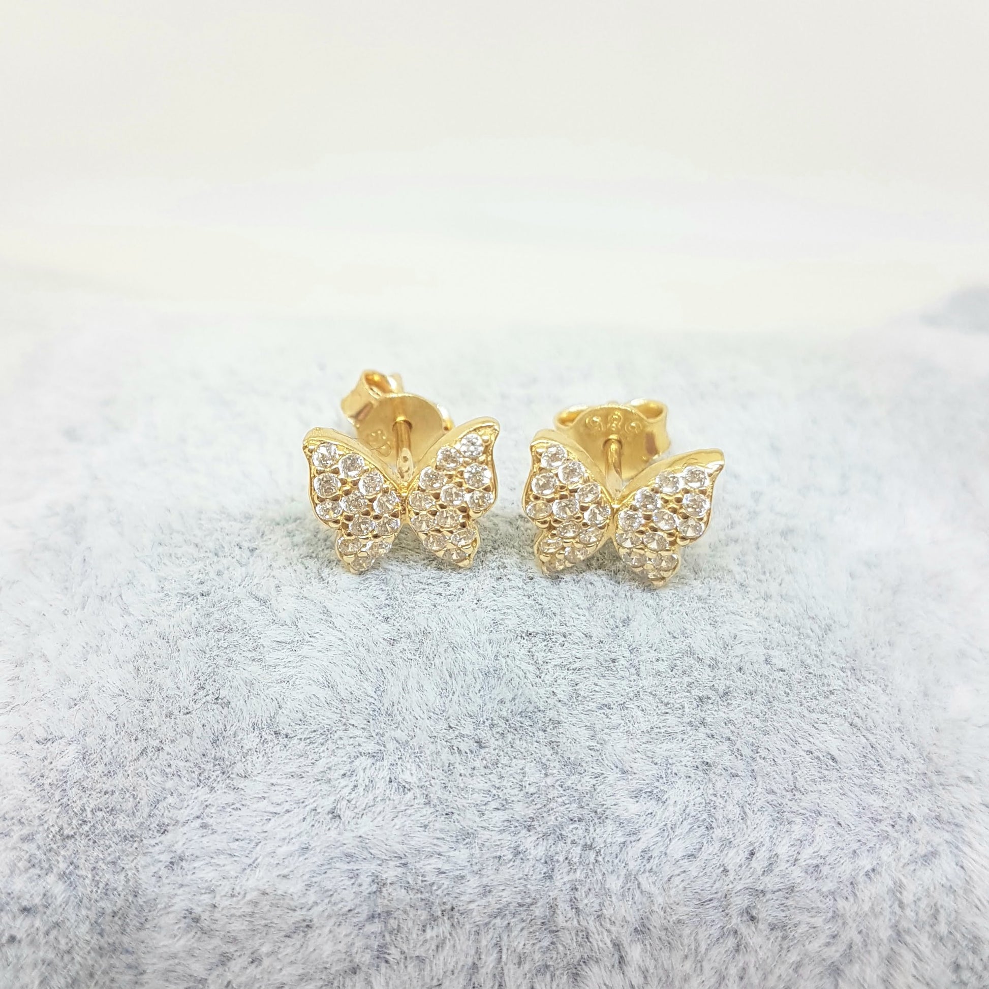 Butterfly Stud Earrings for Women 14K Real Solid Gold Cubic Zirconia Stones Best Birthday Gift