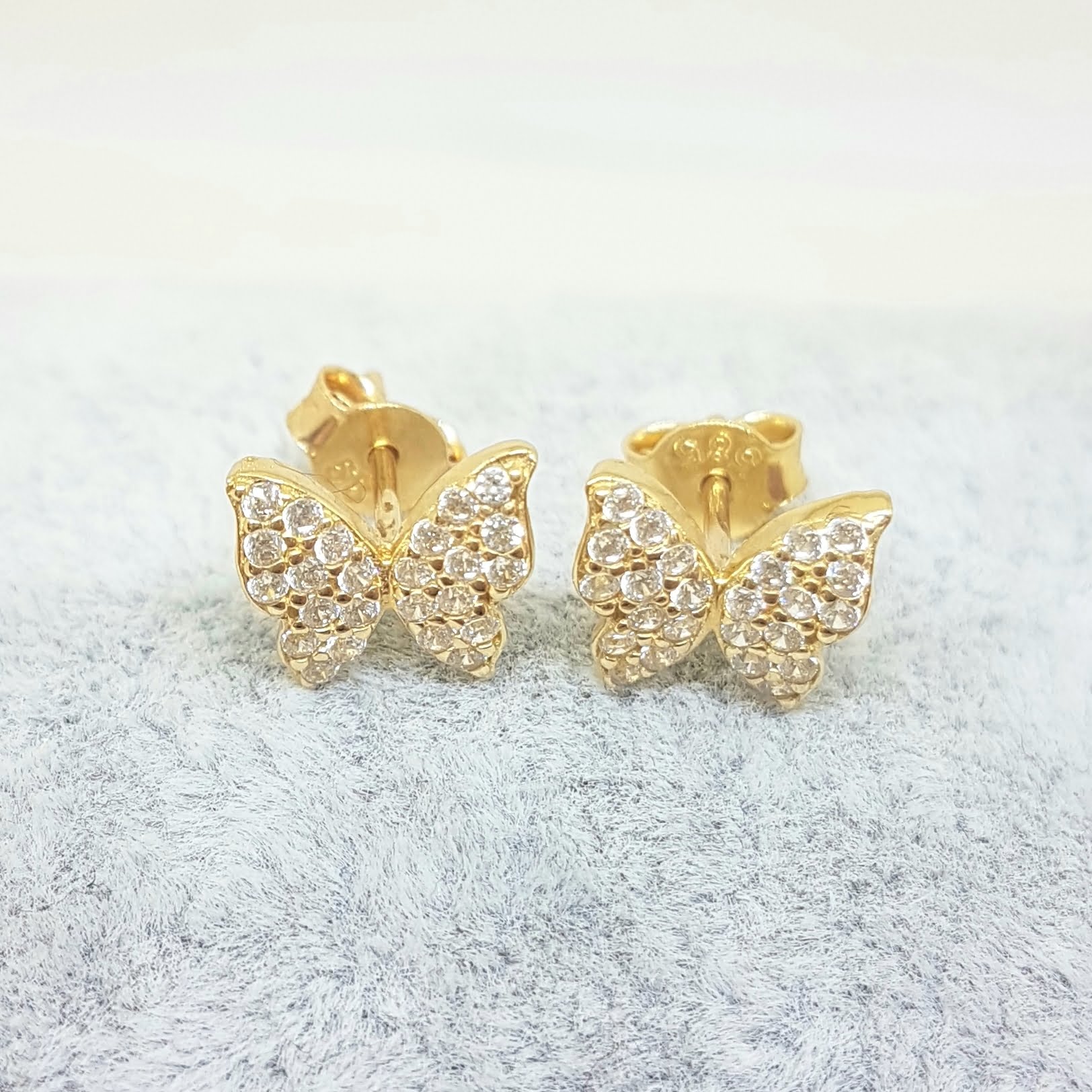 Butterfly Stud Earrings for Women 14K Real Solid Gold Cubic Zirconia Stones Best Birthday Gift