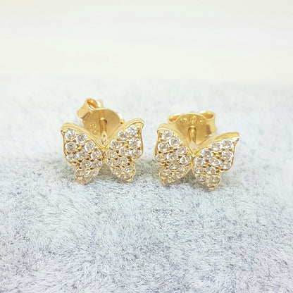 Butterfly Stud Earrings for Women 14K Real Solid Gold Cubic Zirconia Stones Best Birthday Gift